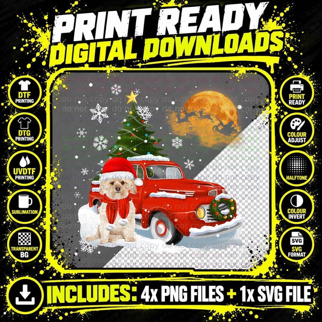 Morkie Vintage Wagon Red Truck Christmas Tree Pajamas Png SVG Digital Bundle