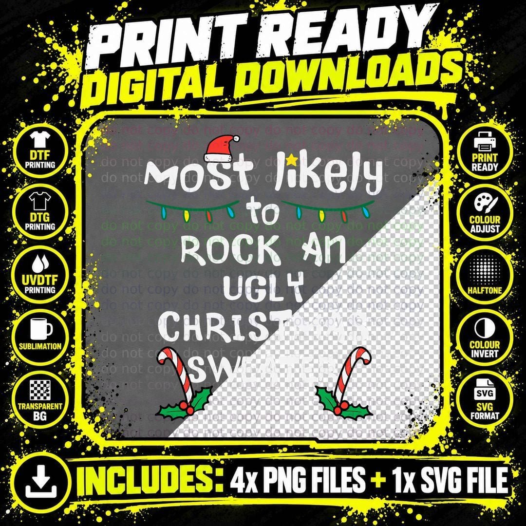 Most Likely Rock Ugly Christmas Sweater Xmas Family Png SVG Digital Bundle