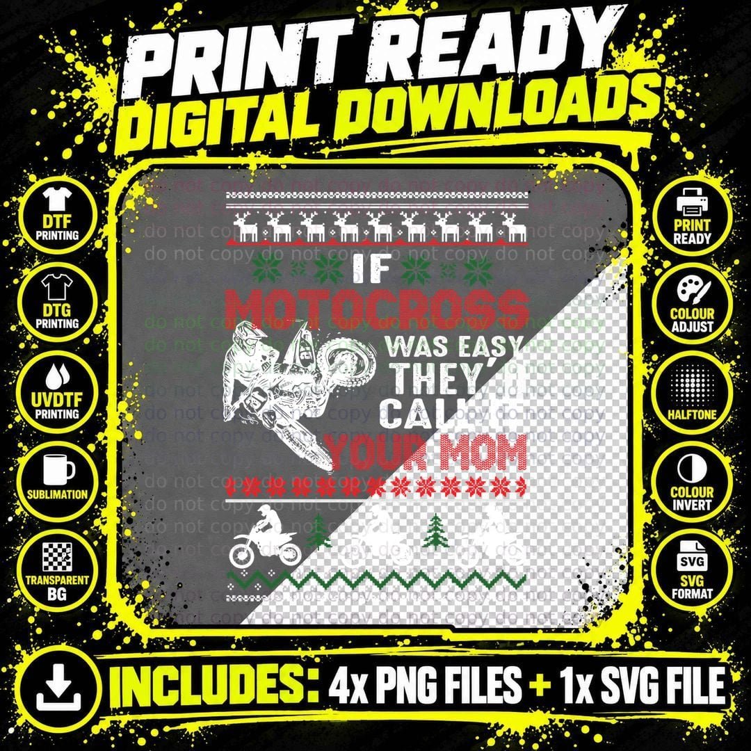 Motocross Your Mom T-Shirt, Ugly Christmas Sweater Style Png SVG Digital Bundle
