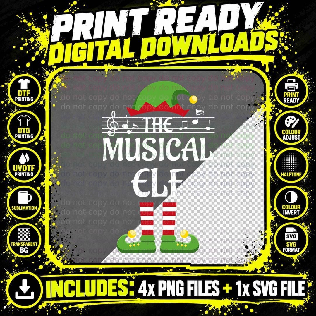 Musical Elf Family Matching Group Christmas Music T-Shirt Png SVG Digital Bundle