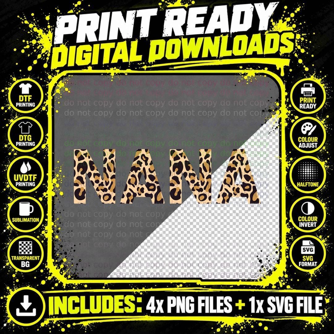 Nana Leopard for Women Grandma Mother's Day Christmas Png SVG Digital Bundle