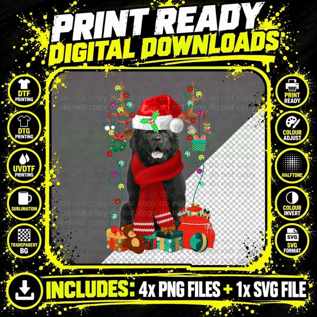 Newfoundland Christmas T-Shirt, Festive Pet Apparel Png SVG Digital Bundle
