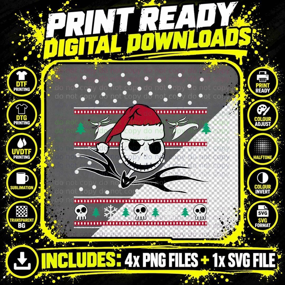 Nightmare Before Christmas Jack BW T-Shirt Png SVG Digital Bundle