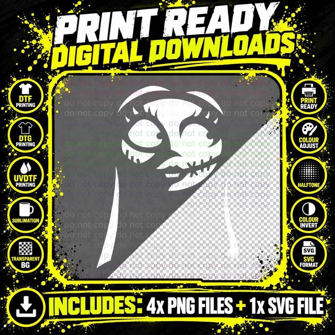 Nightmare Before Christmas Sally Big Face T-Shirt Png SVG Digital Bundle