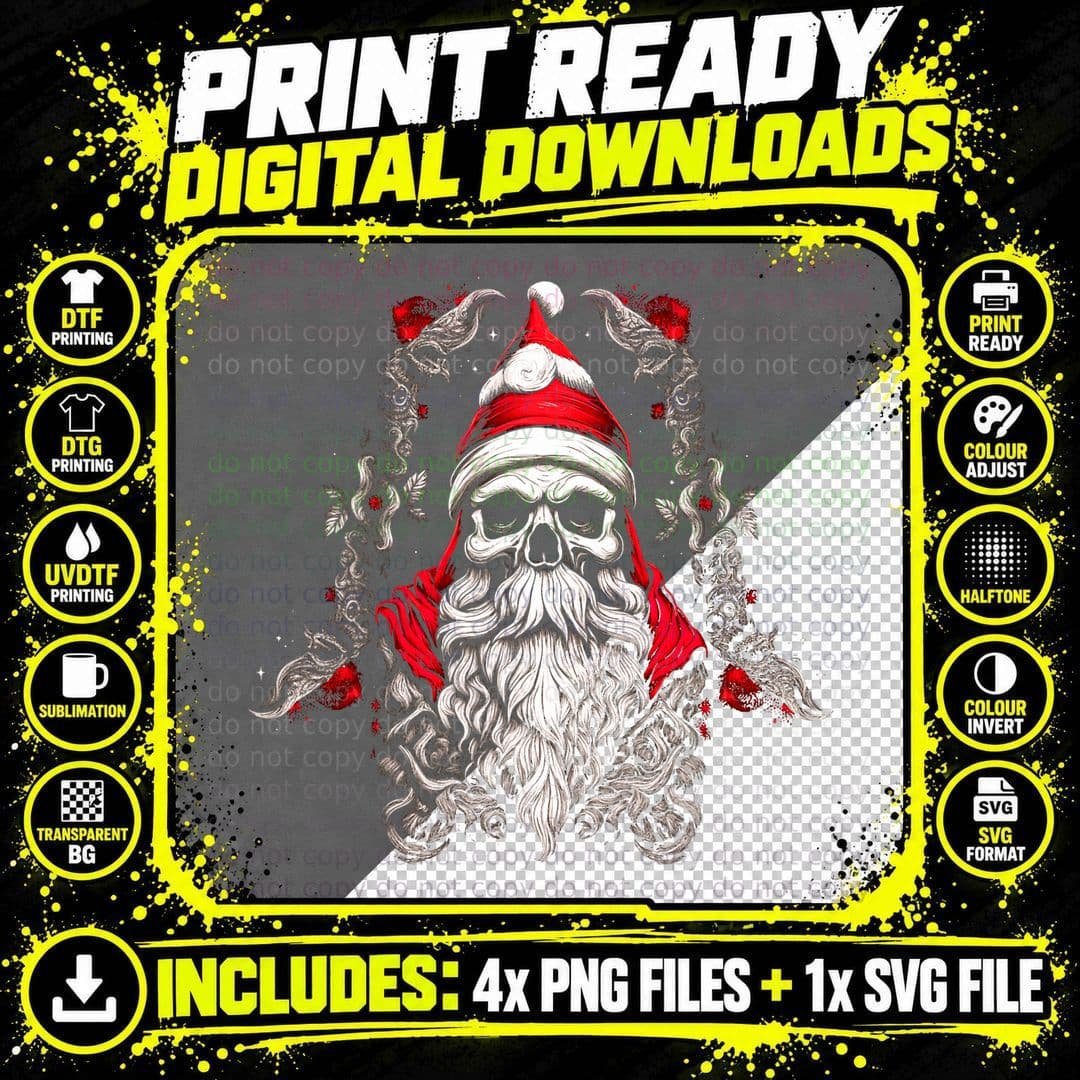 Norse Viking Skull Santa Claus Gledelig Jul Odin Goth Png SVG Digital Bundle