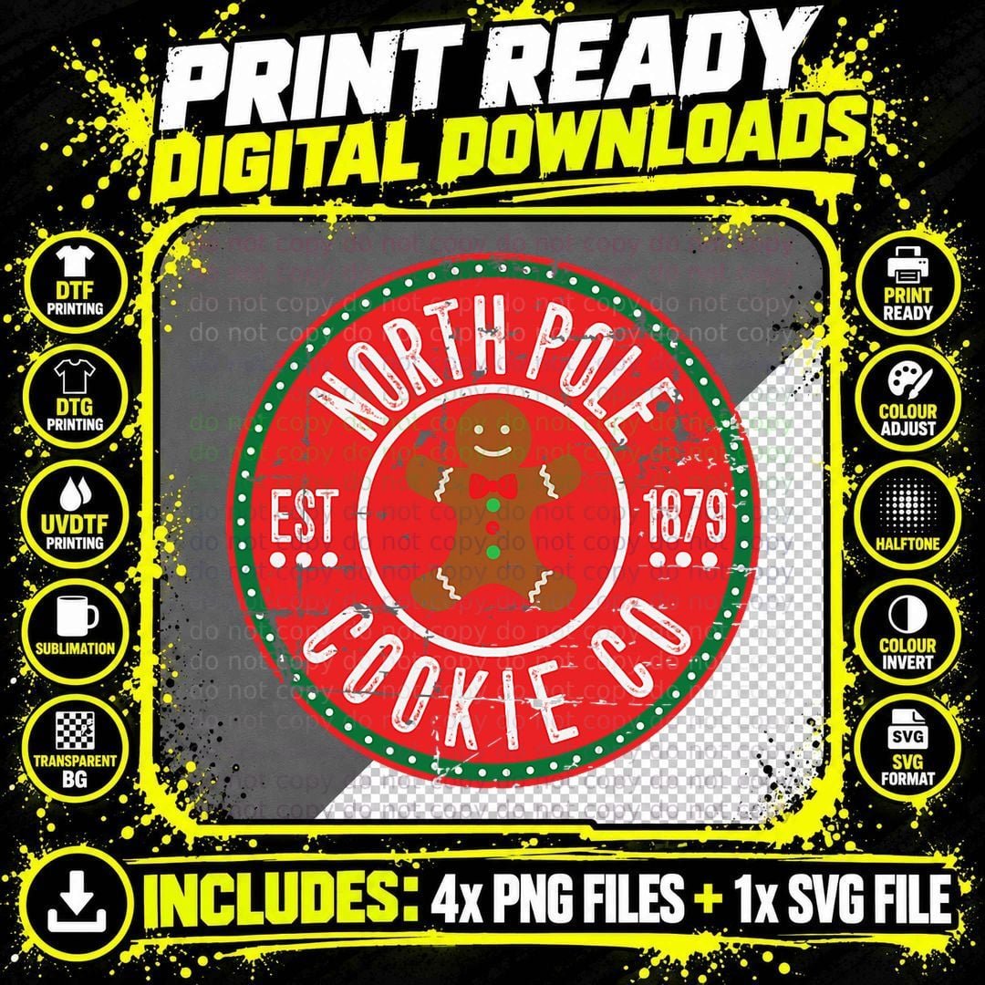 North Pole Cookie Co Vintage Christmas Baker T-Shirt Png SVG Digital Bundle