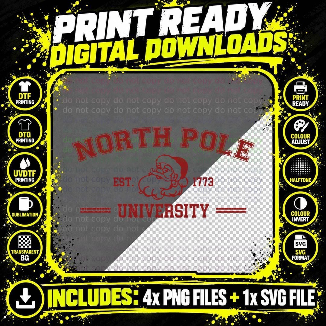 North Pole University Vintage Christmas Santa Xmas Retro Png SVG Digital Bundle