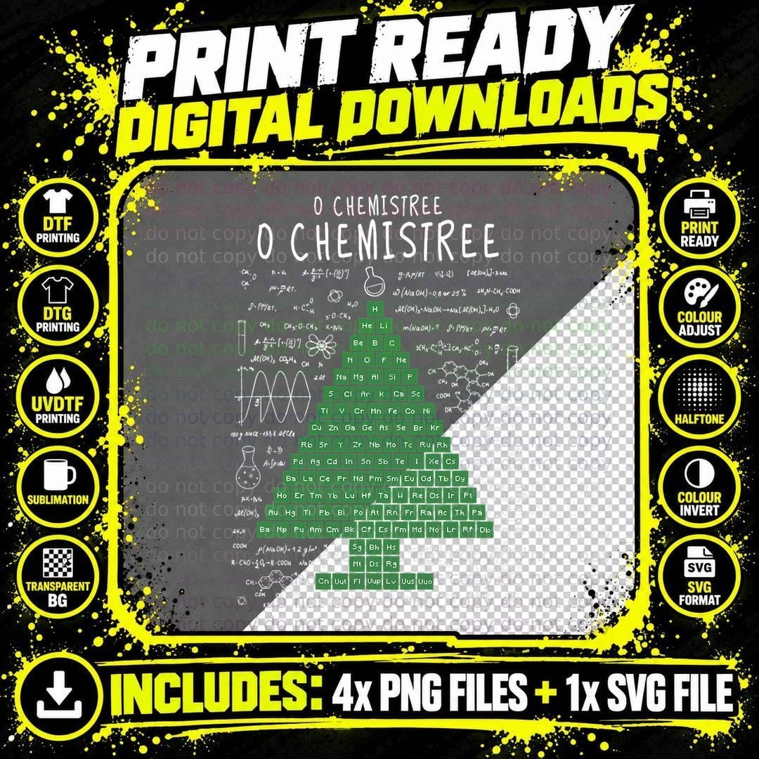 O Chemistree Funny Periodic Table Chemistry Christmas Png SVG Digital Bundle