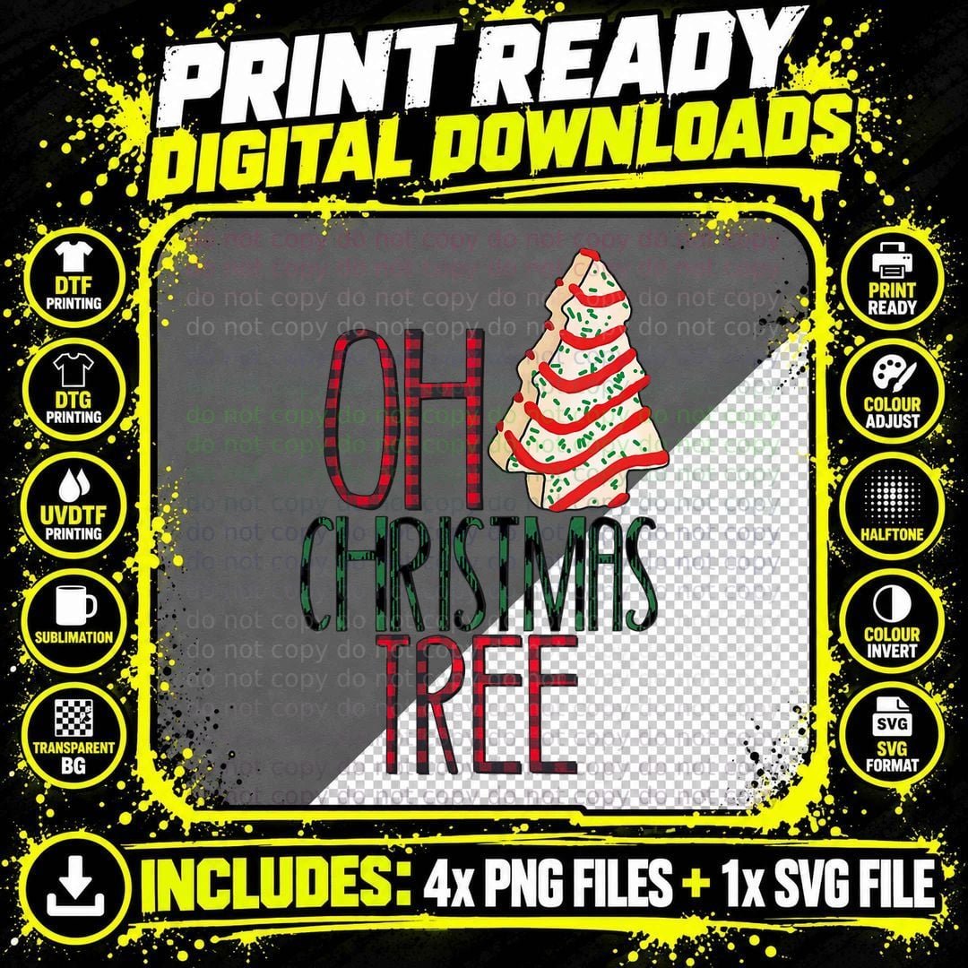 Oh Christmas Cake Tree. Funny Christmas Snack Cake. Png SVG Digital Bundle