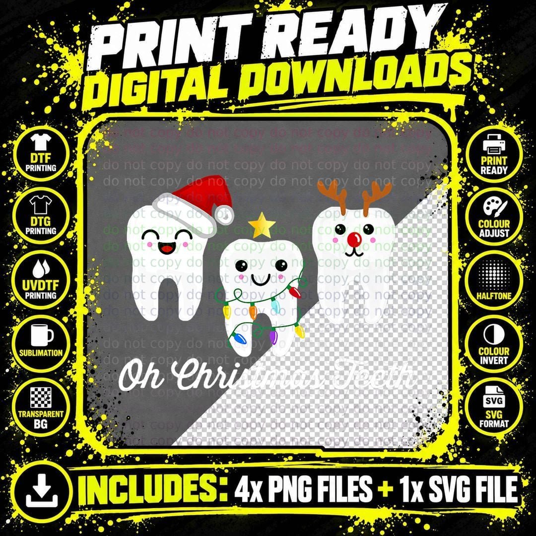 Oh Christmas Teeth Funny Dental Holiday Dentist Png SVG Digital Bundle