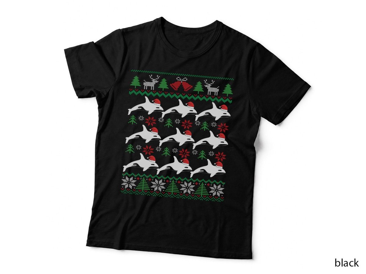 Orca Whale Wearing Santa Hats Ugly Christmas Pajama T-Shirt