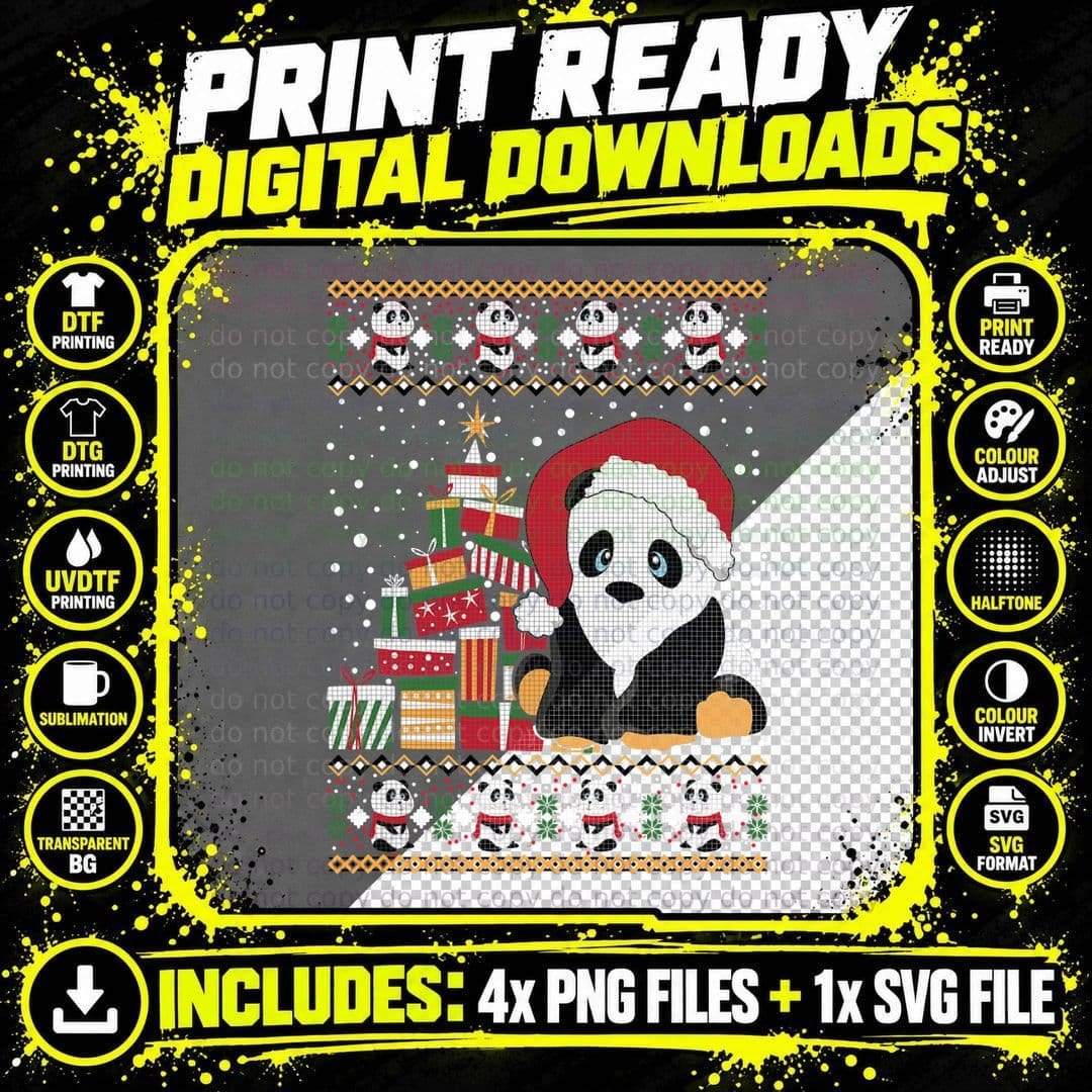 Panda Lover Gifts Animal Panda Ugly Sweater Christmas Png SVG Digital Bundle