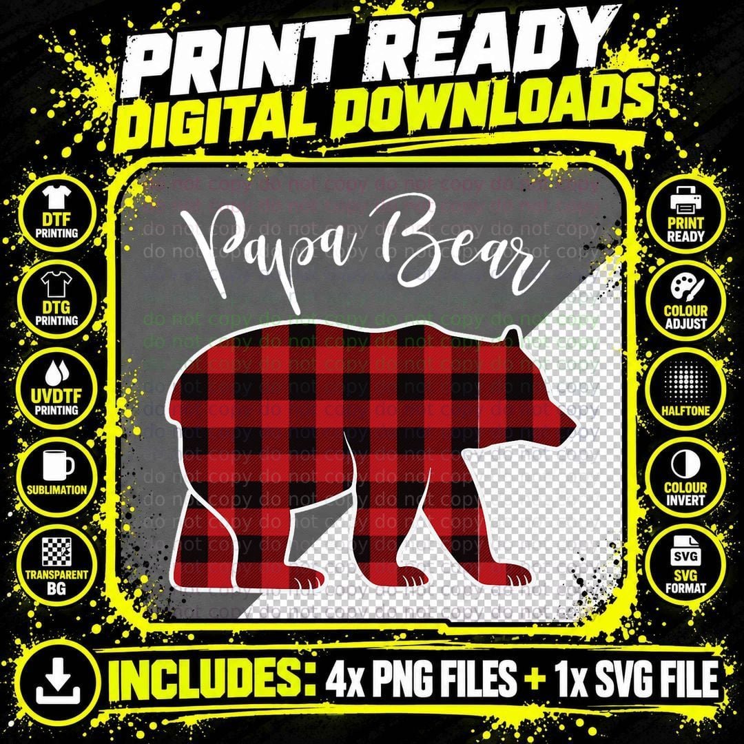Papa Bear Pajama Red Buffalo Xmas Funny Family Christmas Png SVG Digital Bundle