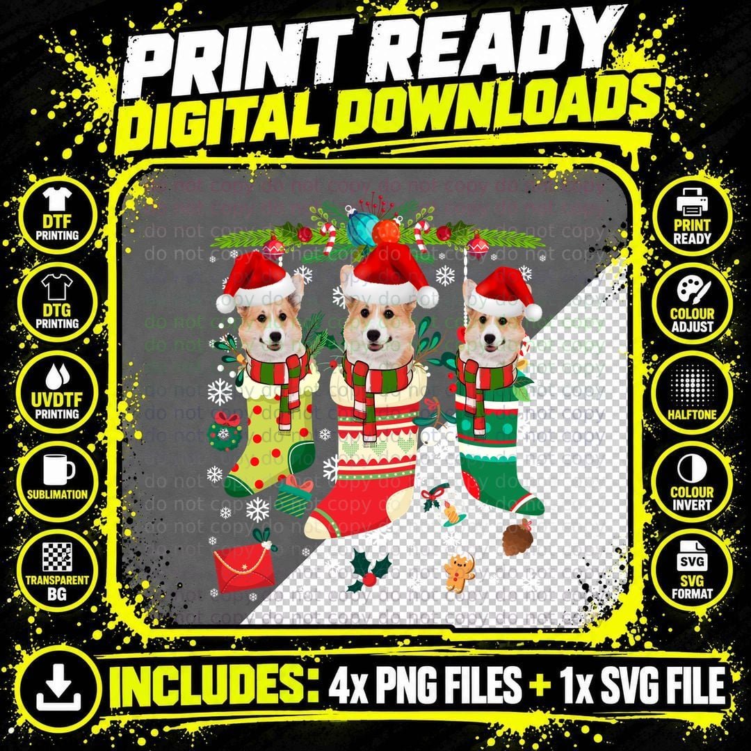 Pembroke Welsh Corgi Christmas Stocking T-Shirt Png SVG Digital Bundle