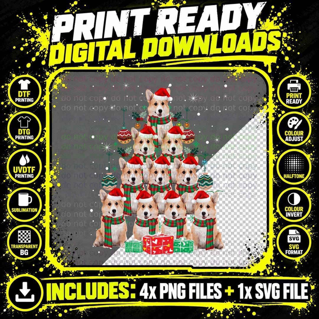 Pembroke Welsh Corgi Christmas Tree T-Shirt Png SVG Digital Bundle