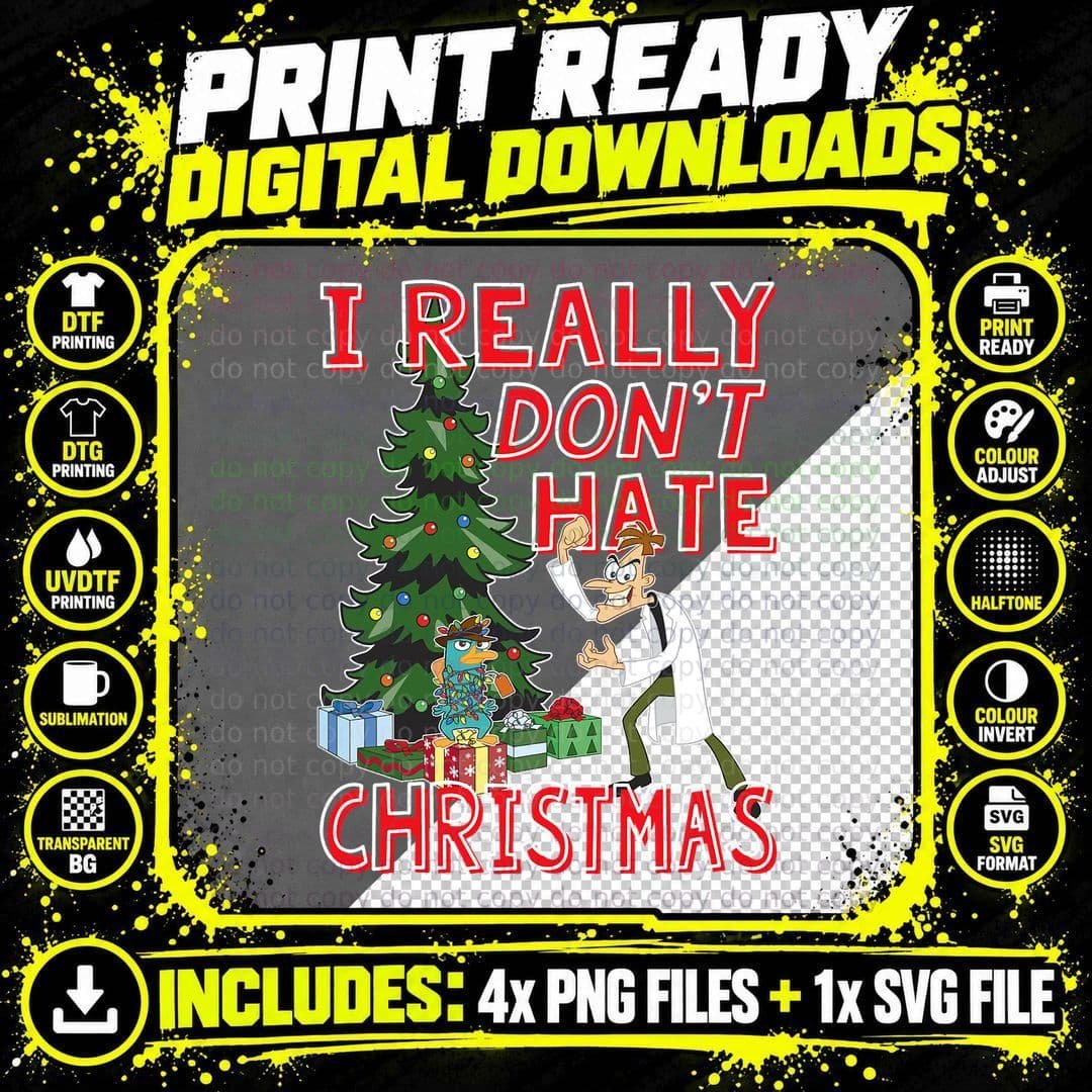 Phineas and Ferb DOOF Christmas Quote T-Shirt Png SVG Digital Bundle