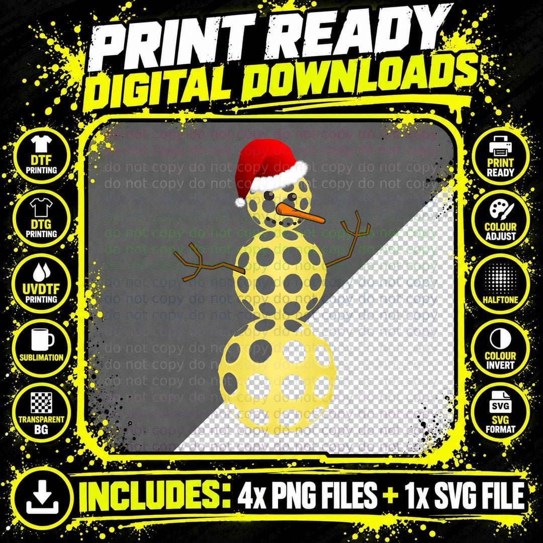 Pickleball Christmas T-Shirt Funny Pickleball Snowman Png SVG Digital Bundle