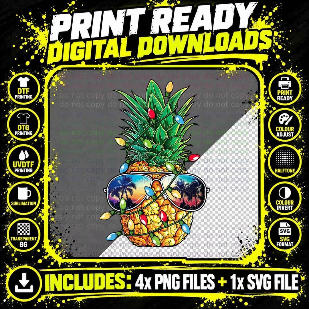 Pineapple Christmas Tree Lights Xmas Women Boys Png SVG Digital Bundle