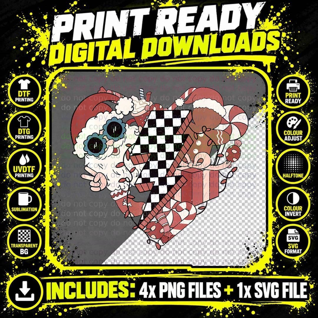 Pink Santa Heart Cute Christmas Vintage Png SVG Digital Bundle