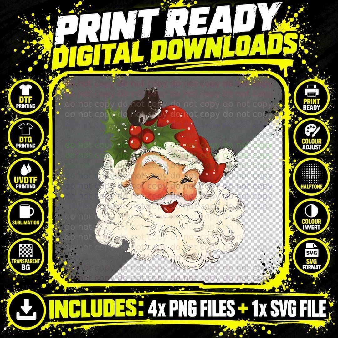 Pink Santa Retro Vintage Christmas T-Shirt Png SVG Digital Bundle