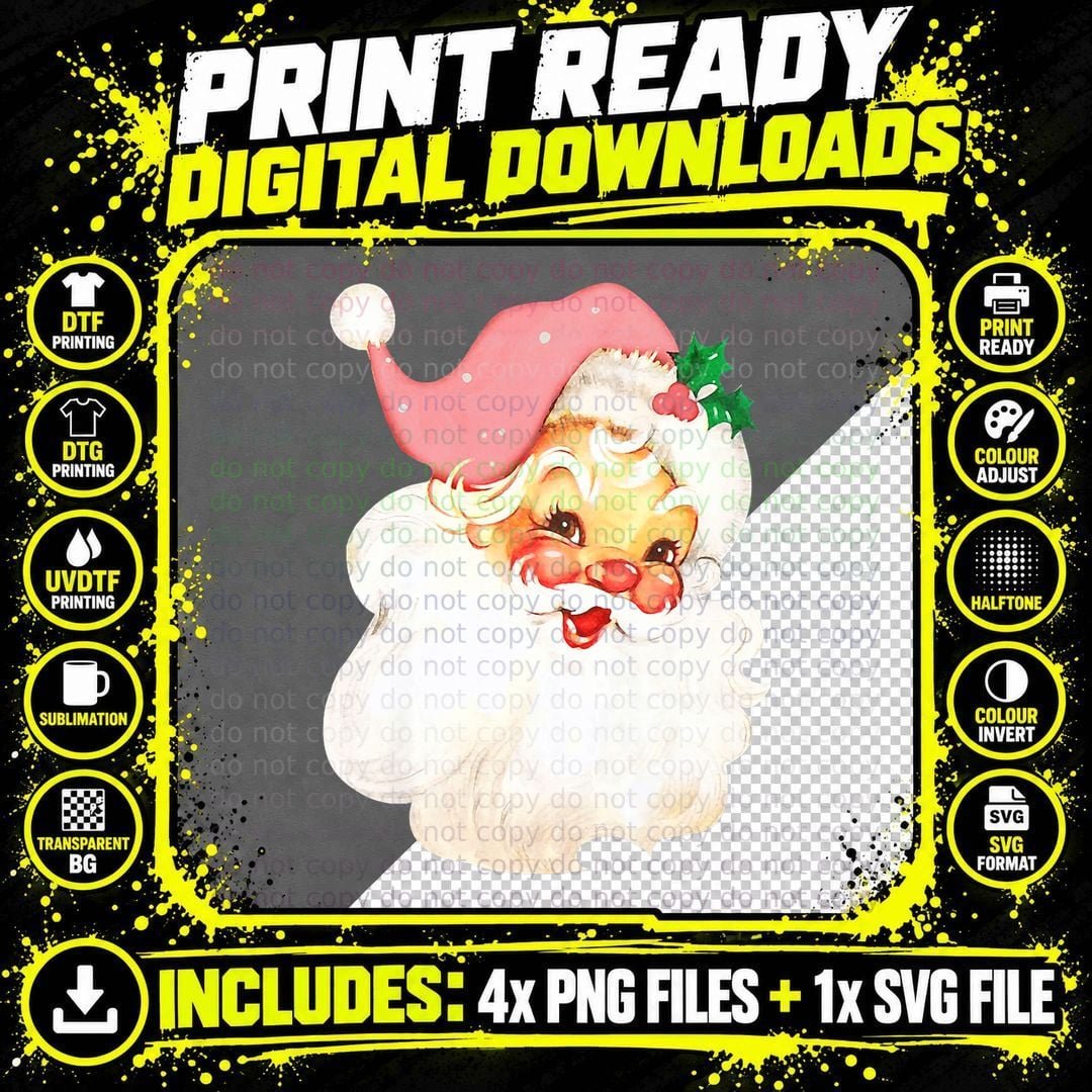 Pink Santa for Girls Christmas Xmas Holiday Png SVG Digital Bundle