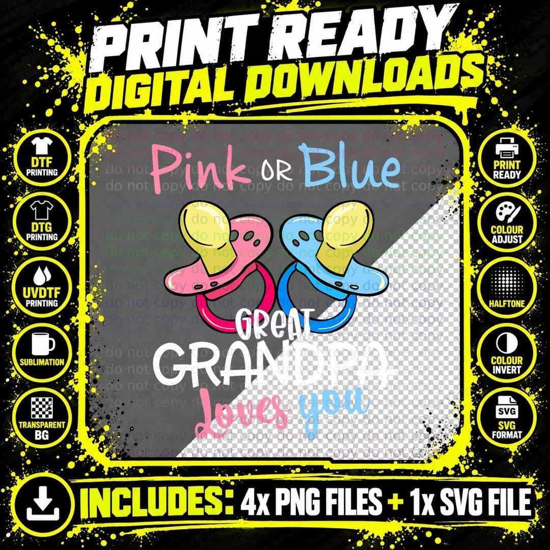 Pink or Blue Great Grandpa Loves You Gender Reveal Png SVG Digital Bundle