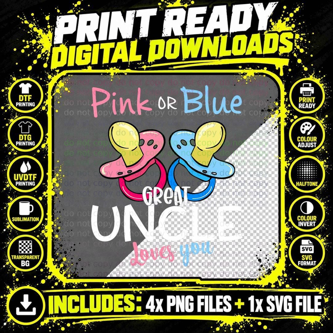 Pink or Blue Great Uncle Loves You Gender Reveal Png SVG Digital Bundle