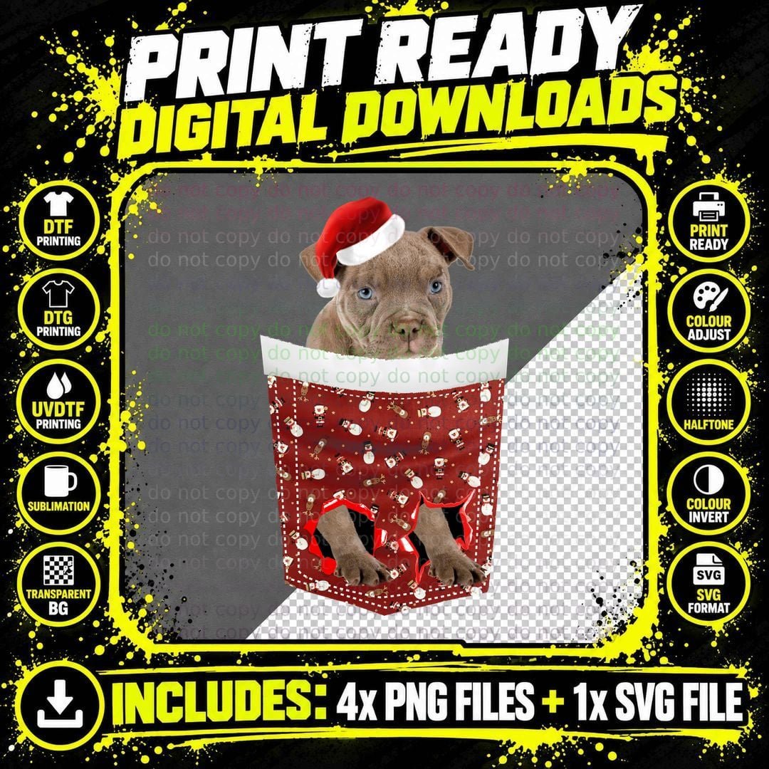 Pit Bull Puppy Christmas T-Shirt, Festive Pet Apparel Png SVG Digital Bundle