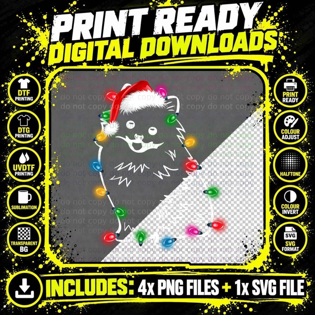 Pomeranian Christmas Lights T-Shirt Png SVG Digital Bundle