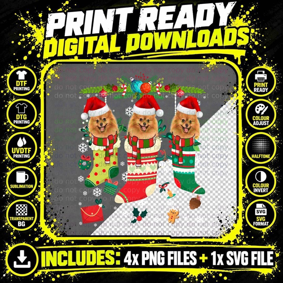 Pomeranian Christmas Stocking T-Shirt Png SVG Digital Bundle