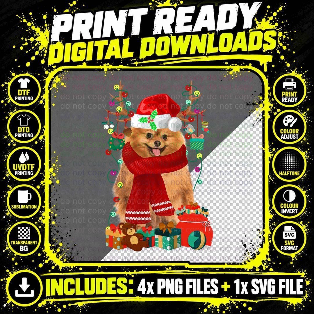 Pomeranian Christmas T-Shirt, Festive Holiday Style Png SVG Digital Bundle