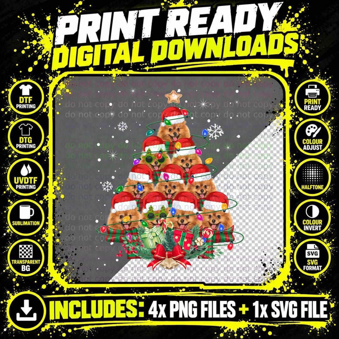 Pomeranian Christmas Tree T-Shirt, Festive Holiday Style Png SVG Digital Bundle