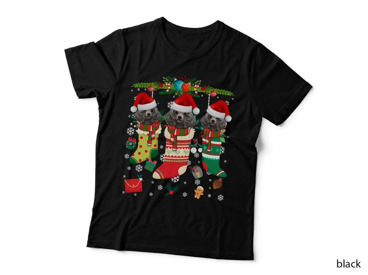 Poodle Christmas Stocking T-Shirt, Festive Holiday Print, Pet Lover Apparel