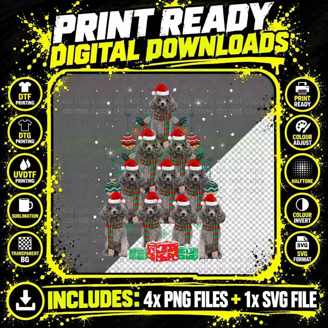 Poodle Christmas Tree T-Shirt, Festive Holiday Style Png SVG Digital Bundle