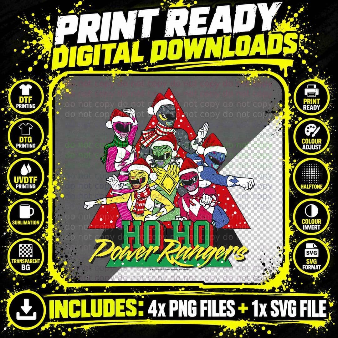 Power Rangers Christmas Ho Ho Power Rangers T-Shirt Png SVG Digital Bundle