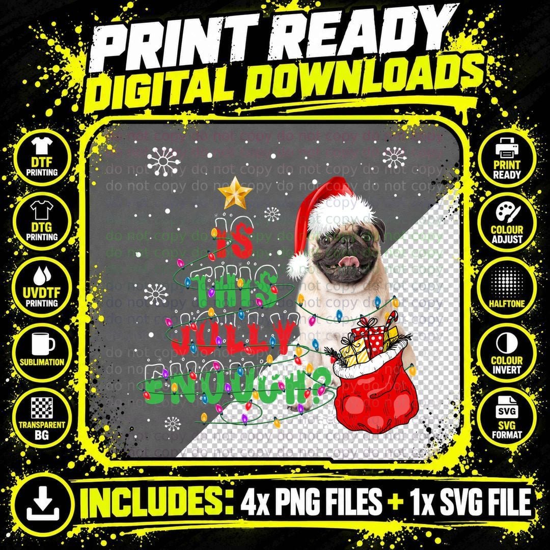 Pug Christmas T-Shirt, Festive Holiday Design Png SVG Digital Bundle