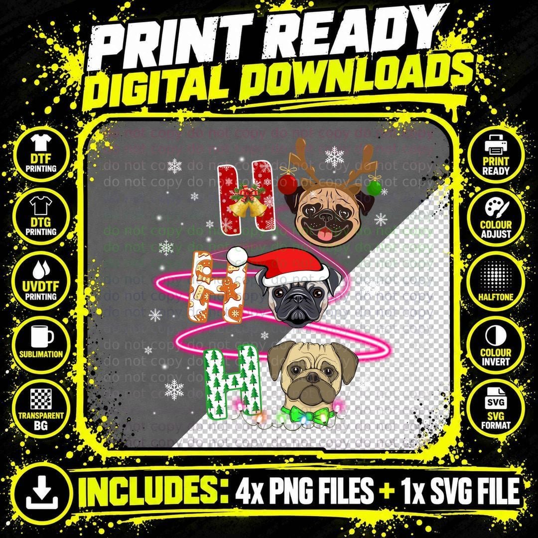 Pug Hohoho T-Shirt, Christmas Holiday Theme Png SVG Digital Bundle
