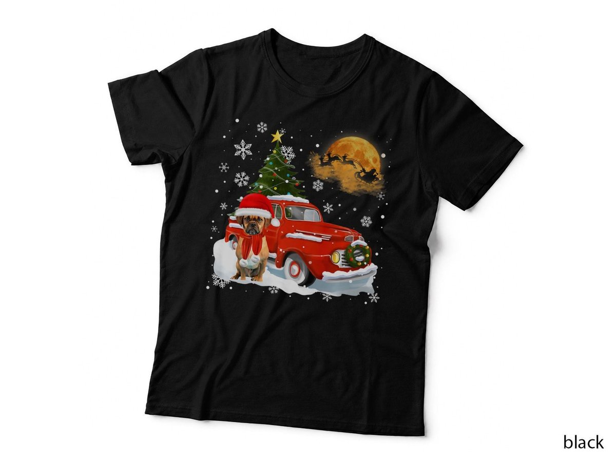 Puggle Vintage Wagon Red Truck Christmas Tree Pajamas, Holiday Gift T-Shirt