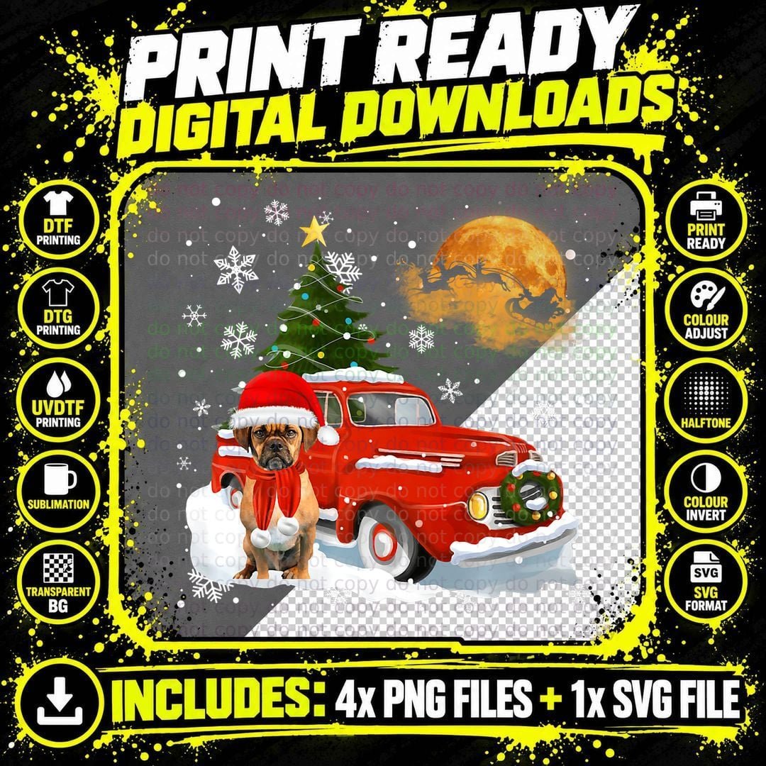 Puggle Vintage Wagon Red Truck Christmas Tree Pajamas Png SVG Digital Bundle