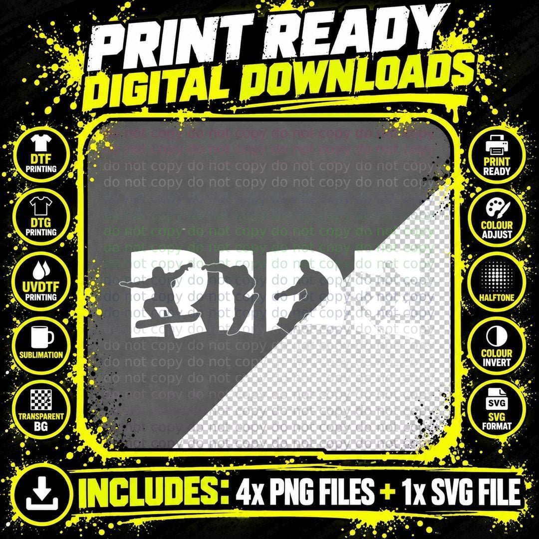 RIDE Snowboard, Snowboarder Gift, Christmas Snowboarding Png SVG Digital Bundle