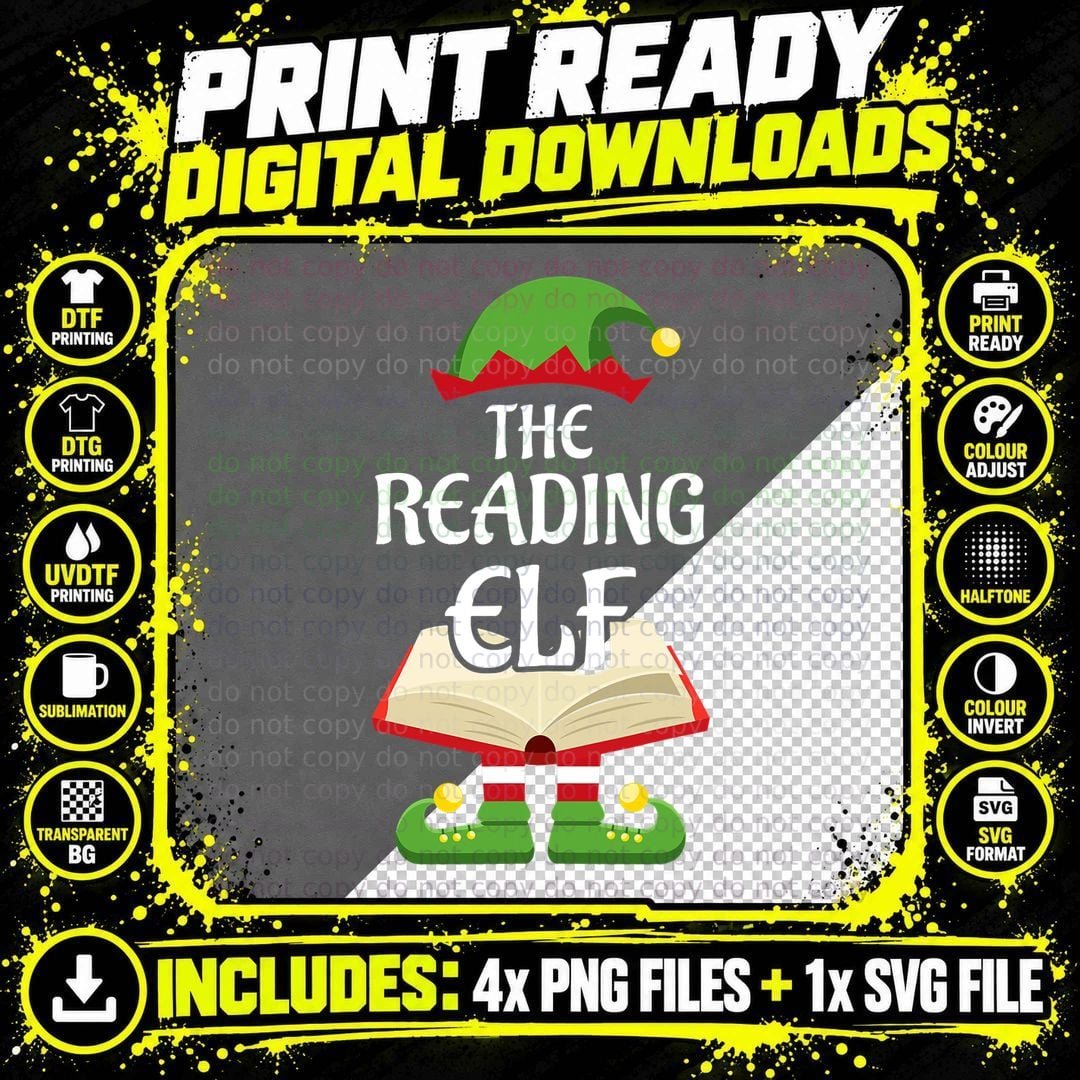 Reading Elf Family Matching Group Christmas Books T-Shirt Png SVG Digital Bundle