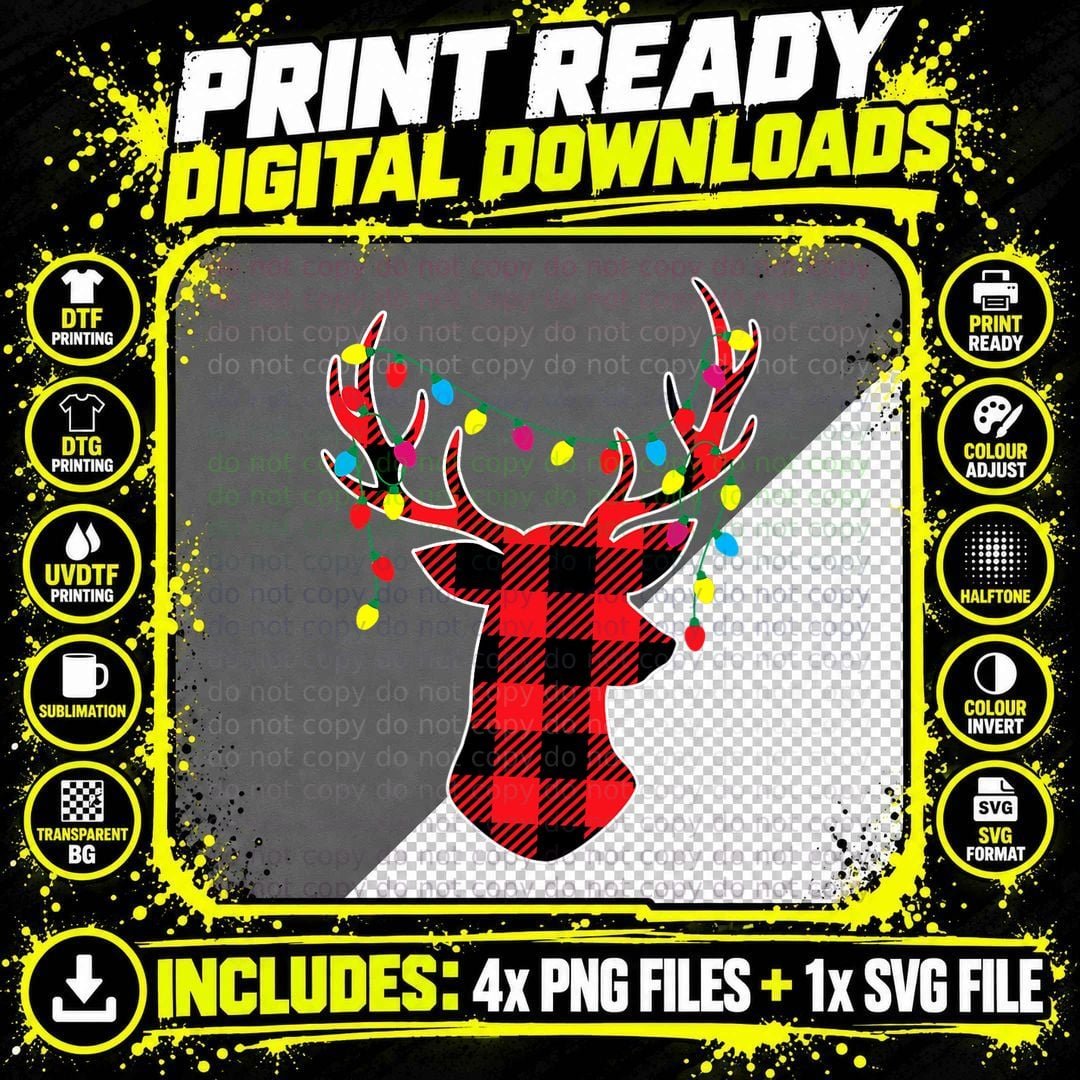 Red Black Christmas Gifts Buffalo Plaid Deer Women Men Png SVG Digital Bundle