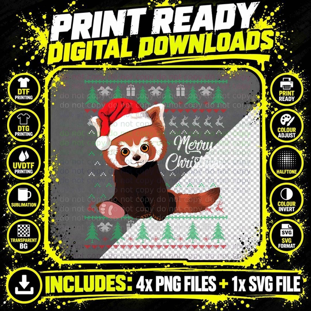 Red Panda Christmas Ugly Sweater Merry Xmas Pajamas Gift Png SVG Digital Bundle
