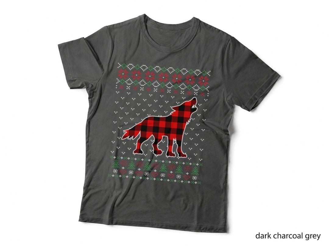 Red Plaid Animals Ugly Sweater Christmas Wolf Lover Sweatshirt T-Shirt