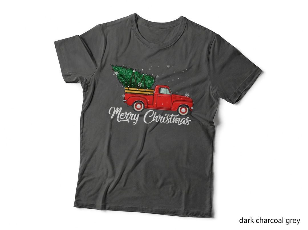 Red Truck Pick up Christmas Tree Vintage Retro T-Shirt