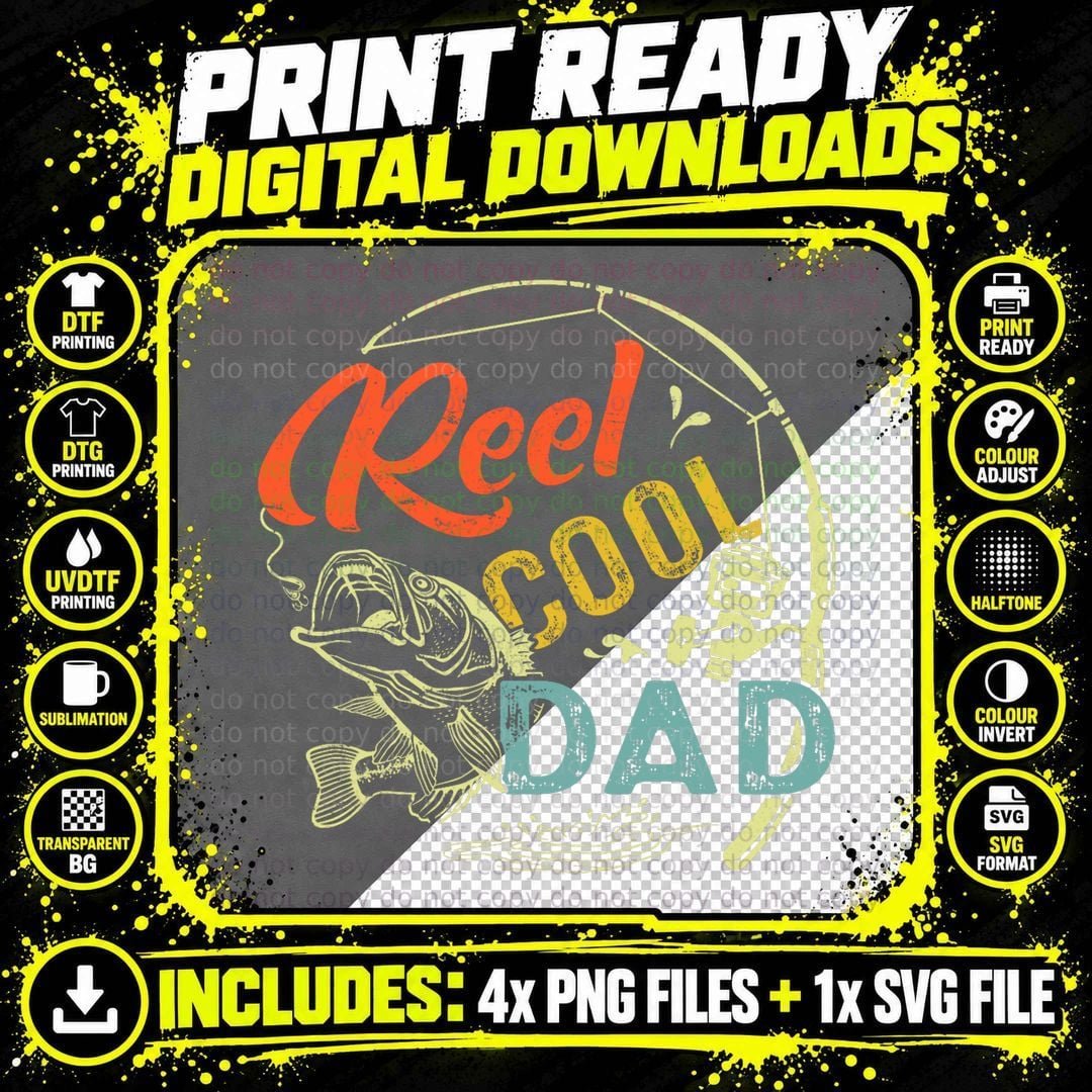 Reel Cool Dad Shirt Funny Valentine Fathers Day Png SVG Digital Bundle
