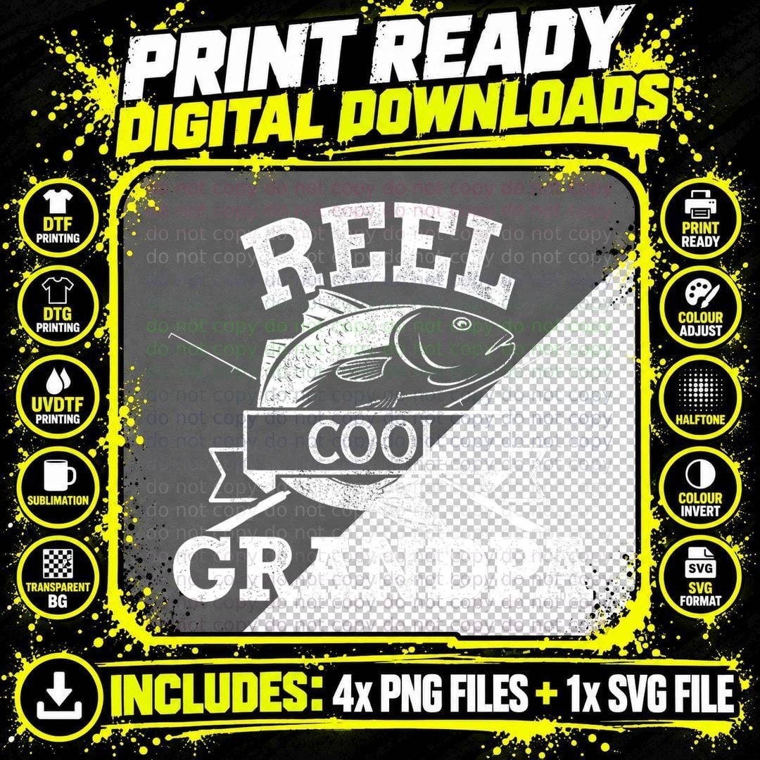 Reel Cool Grandpa Fishing Fathers Day Birthday Christmas Png SVG Digital Bundle