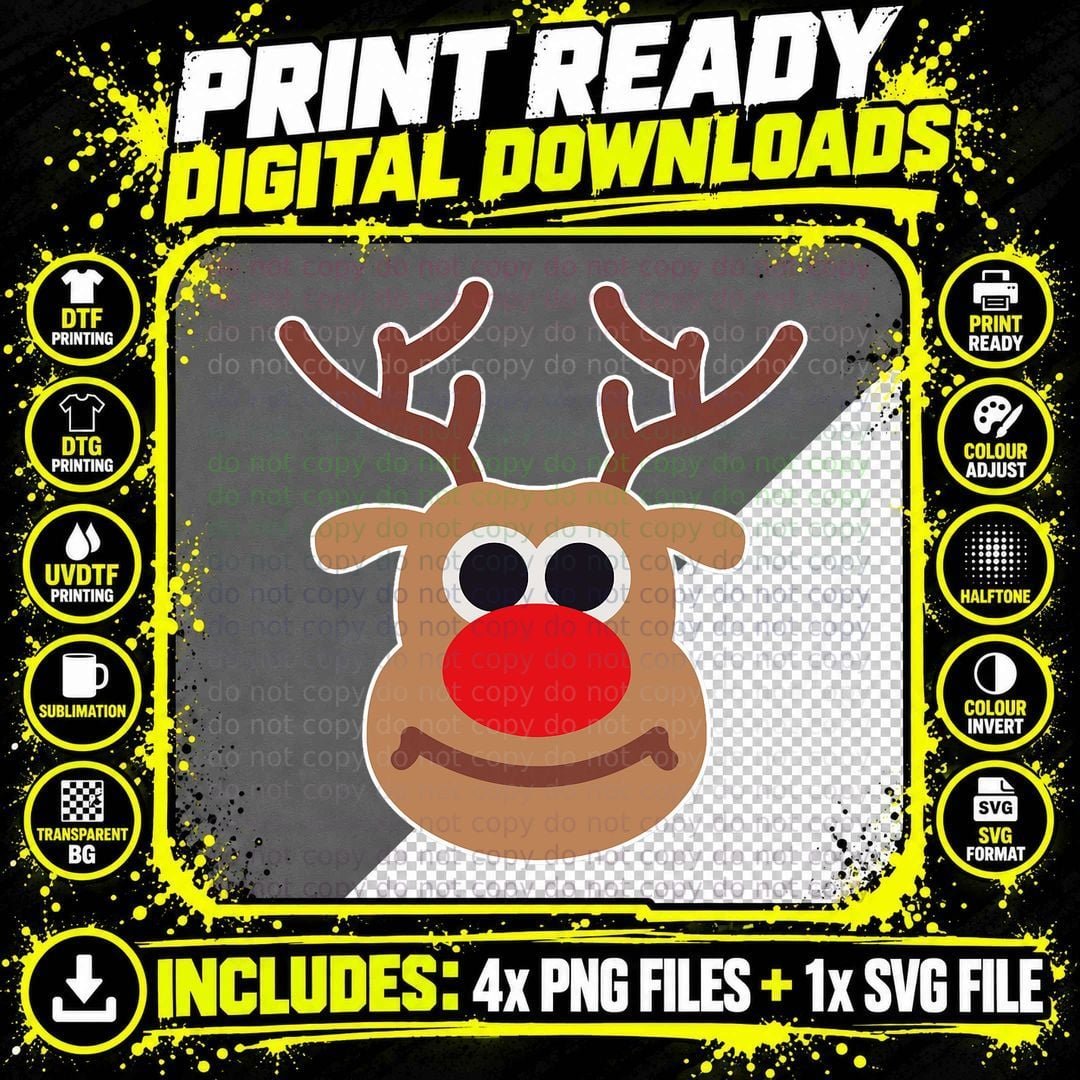 Reindeer Face Shirt - Matching Family Christmas Deer Png SVG Digital Bundle
