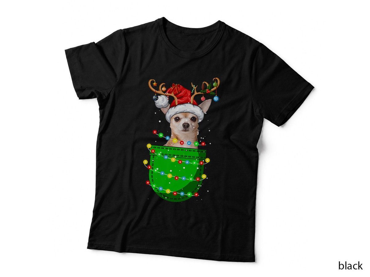 Reindeer Santa Chihuahua in Pocket Christmas Light Dog Lover T-Shirt