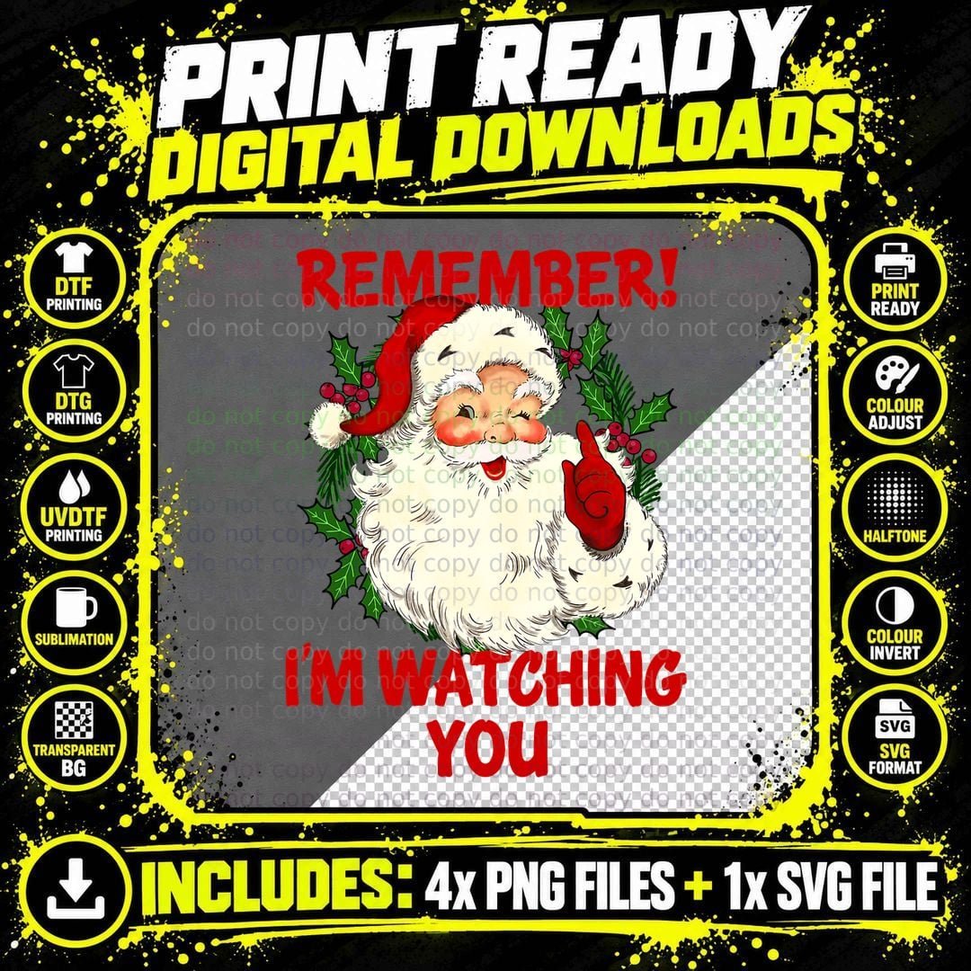 Remember I'm Watching You Vintage Christmas Santa Claus Png SVG Digital Bundle